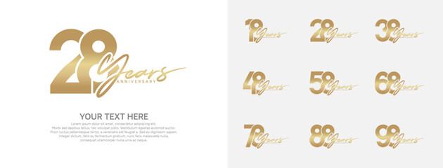 Fototapeta premium Anniversary logo set vector design, gold color for celebration event