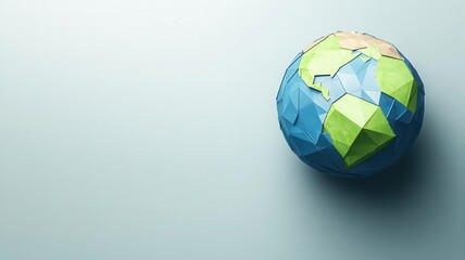 Fototapeta premium A colorful, geometric representation of Earth, showcasing continents in vibrant hues against a soft background.