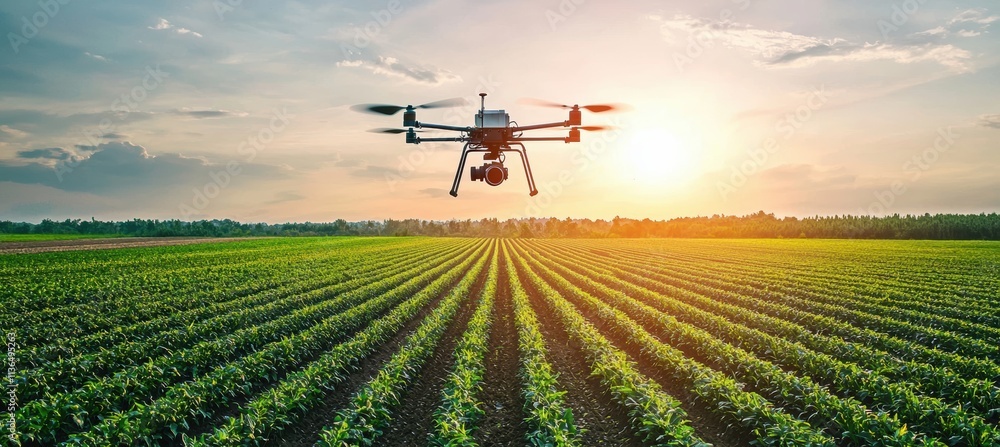 Poster automated weeding machine in action: precision and eco-friendly farming from a drone perspective