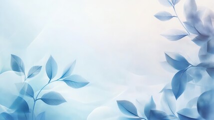 Minimalist blue gradient background with subtle floral details and elegant leaves on the right side
