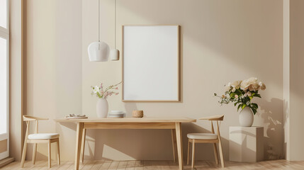 Sunlit Serenity: Minimalist Dining Room Mockup 