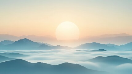 Fototapeta premium Tranquil sunrise over misty mountains
