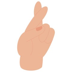 Hand gesture of lie, false promises, swindle. Crossed black fingers, sign of good luck. Symbol of superstition, belief. Body language concept. Flat isolated vector illustration on white background