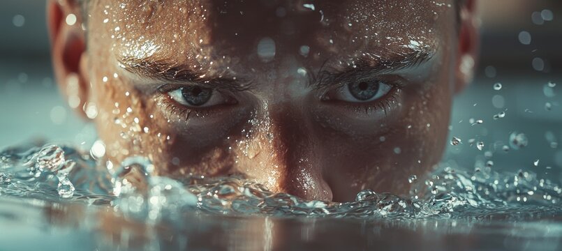 Intense Focus of Swimmer Amidst Splashes - Perfect for Sports Event Promotions