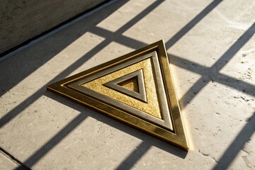 Elegant Gold Abstract Triangle Badge with Metal Texture for Technology and Design Concepts, Perfect for Logos, Apps, Web Use, and Print Media Presentation