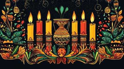 Kwanzaa Celebration Banner Featuring Kinara and African Patterns for Social Media Promotion