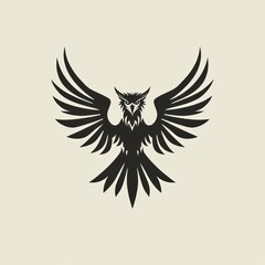 Obraz premium Fierce black bird with wings spread wide.