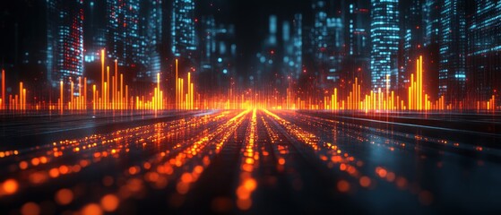 Fototapeta premium Futuristic cityscape with glowing data visualizations