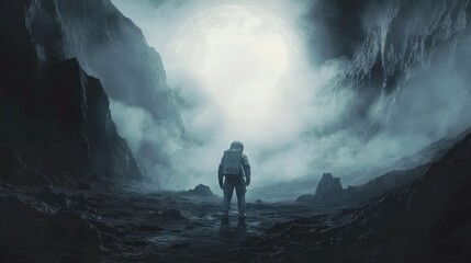 An astronaut exploring a distant alien planet, dramatic lighting, and surreal landscape
