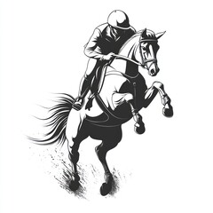 Obraz premium Jockey riding horse in mid-air jump.