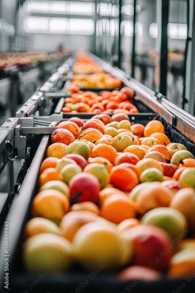 Poster efficient fruit sorting system in modern produce factory for quality and freshness