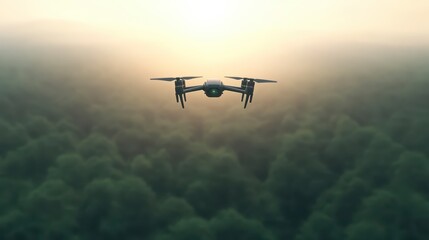 Fototapeta premium Drone Aerial Photography Sunrise Flight Over Lush Forest