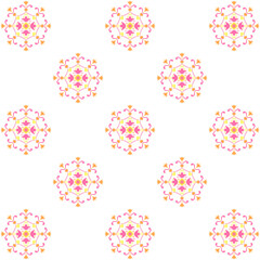 Mandala design tile vector seamless pattern in pink. Ornament background, backdrop, repeated print