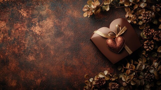 Background holiday, gift in a beautiful box with a heart, with copy space