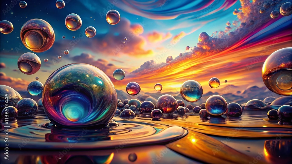 Poster enchanting slow motion capture of colorful oil and bubbles creating a magical world in 4k quality