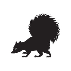 Skunk with a bushy tail  silhouette vector art black color design and solid white background 