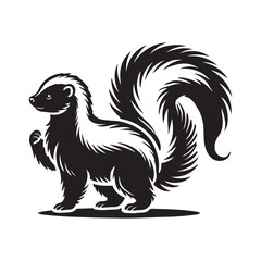 Skunk with a bushy tail  silhouette vector art black color design and solid white background 