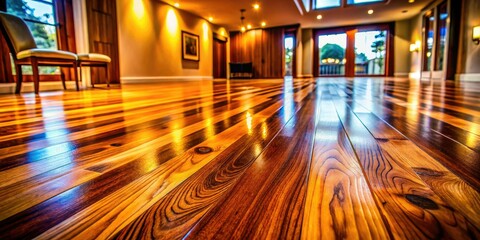 Warm lighting bathes newly installed hardwood floors, showcasing stunning interior design in a long exposure shot.