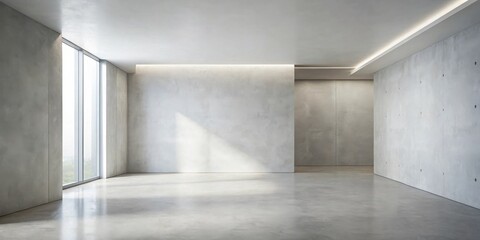 Obraz premium Sunlit Modern Empty Room with Concrete Walls and Floor