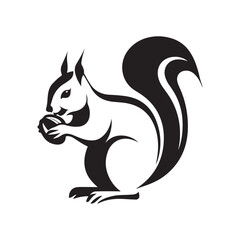  Squirrel eating a nut  silhouette vector art black color design and solid white background 