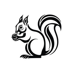  Squirrel eating a nut  silhouette vector art black color design and solid white background 