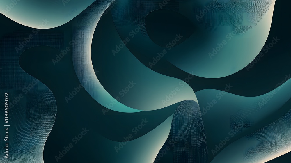 Poster abstract fluid shapes in deep teal and black tones create a dreamlike background for artistic and cr