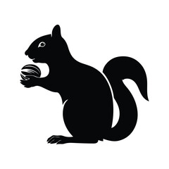  Squirrel eating a nut  silhouette vector art black color design and solid white background 
