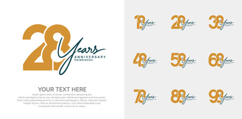 Anniversary logo set vector design, brown and black color for celebration event