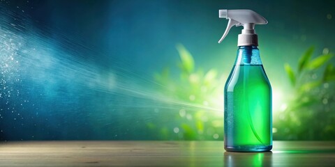 Refreshing Spray Bottle on Wooden Surface with Mist