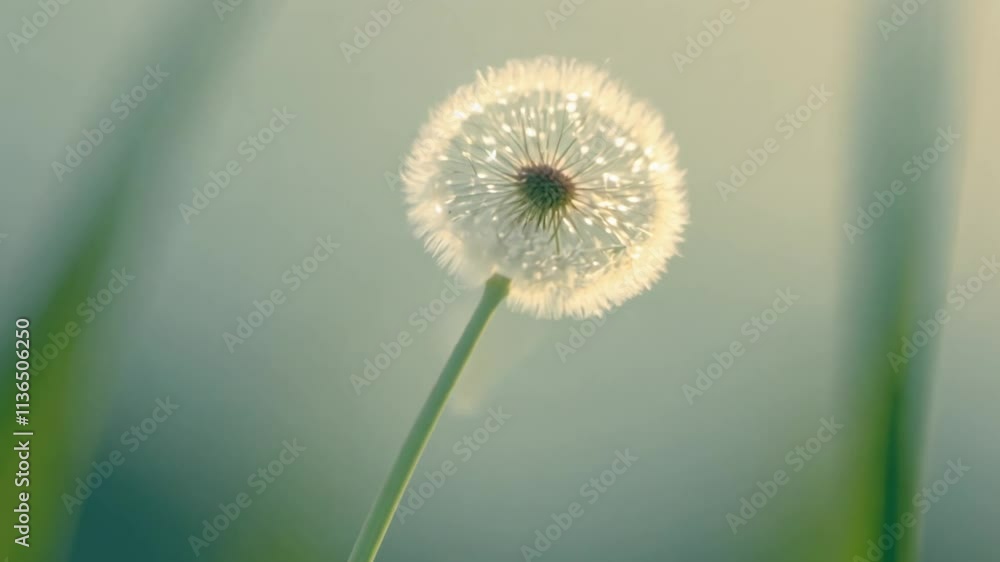 Poster slow motion video of a dandelion with soft whites and delicate patterns