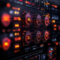 Obraz premium Futuristic Control Panel with Glowing Dials and Digital Displays