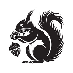  Squirrel eating a nut  silhouette vector art black color design and solid white background 