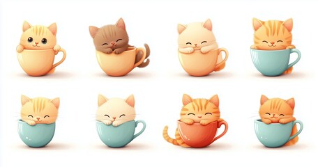 set of funny cartoon cats