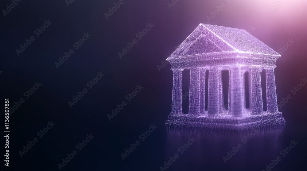 Poster digital temple glowing wireframe architecture abstract building design