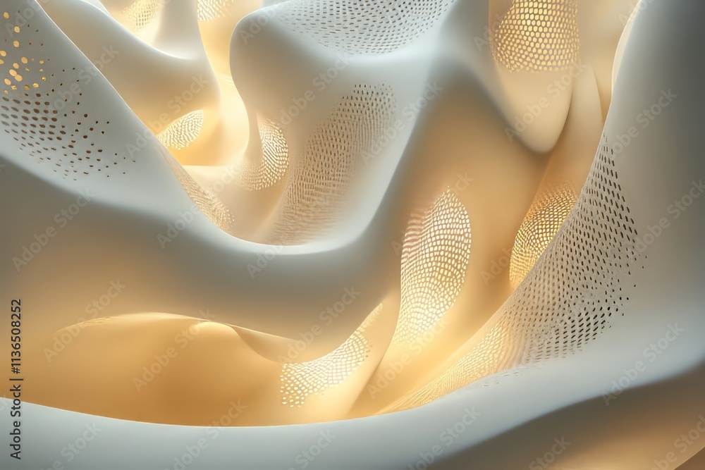 Poster textured surface featuring flowing liquid-like curves illuminated with gentle light