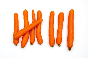 Counting Exercise with Eight Carrots on White Background – Educational Stock Photo