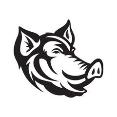 Wild boar head  silhouette vector art black color design and solid white background 