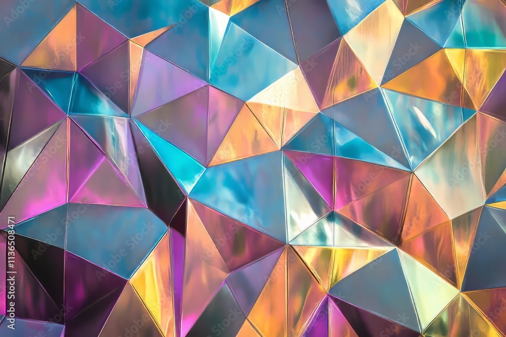 Poster Textured reflective metallic finish with geometric prism patterns creating a colorful three-dimensional effect