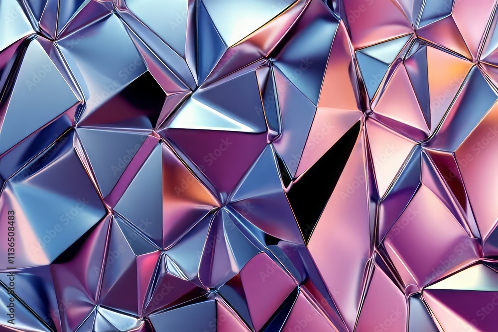 Poster reflective metallic texture showcasing a 3d geometric prism pattern in vibrant colors
