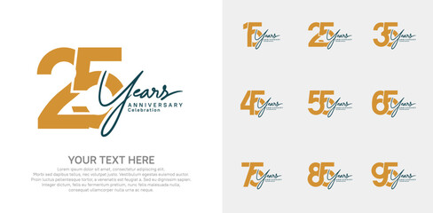 Anniversary logo set vector design, brown and black color for celebration event