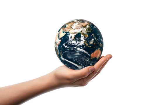 A Hand Holding the Earth, Isolated on a Transparent Background, Perfect for Environmental, Global, or Earth-Themed Designs