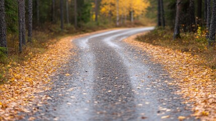 Fototapeta premium Autumn Road Winding Path Fall Leaves Forest Lane Nature Scenery