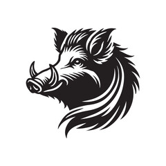 Wild boar head  silhouette vector art black color design and solid white background 
