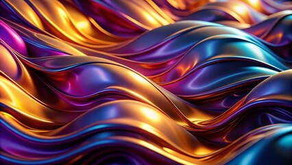 Fototapeta premium Fluid Gradient Fashion Photography: Purple, Blue, Amber Liquid Metal Waves