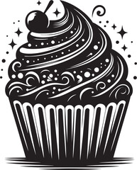 Delicious cup cake silhouette vector illustration isolated on a white background