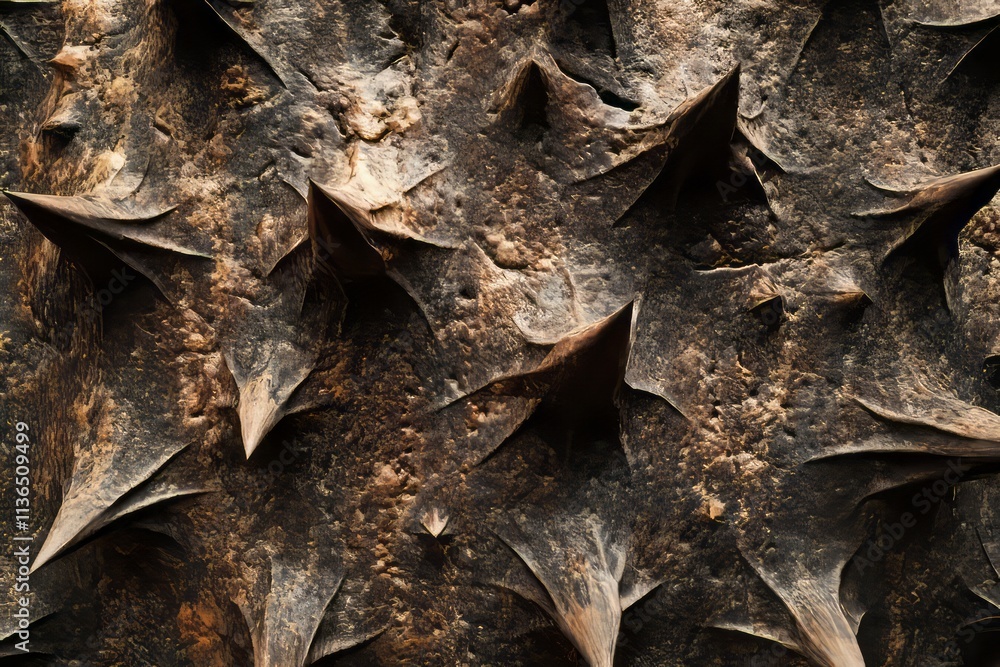 Poster Intricate 3D spiked texture featuring sharp protrusions on a rough surface