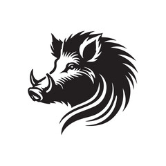 Wild boar head  silhouette vector art black color design and solid white background 