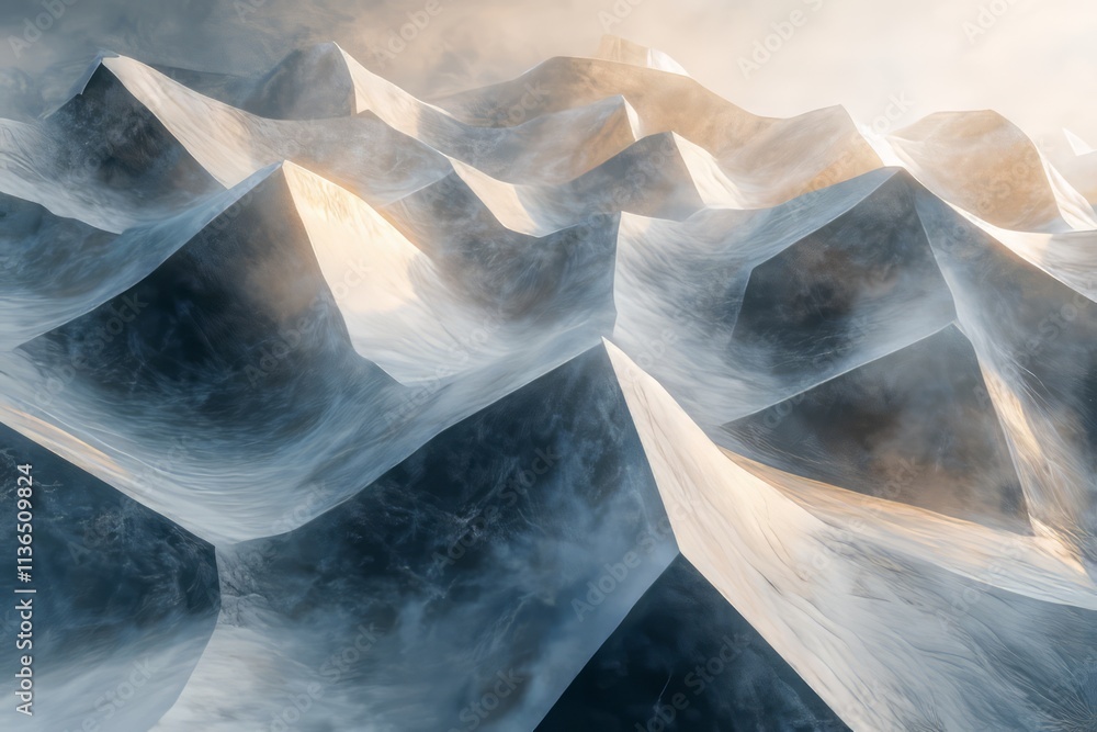 Aufkleber Crystalline ice patterns form a stunning 3D surface illuminated by soft light creating an ethereal visual experience