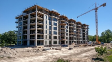 Fototapeta premium Construction site of a modern residential building with a crane
