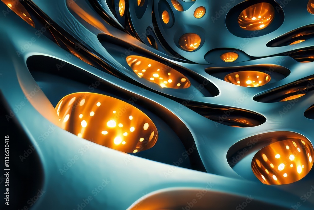 Poster Exploration of a luminous abstract 3D pattern featuring swirls and vibrant details creating a mesmerizing texture